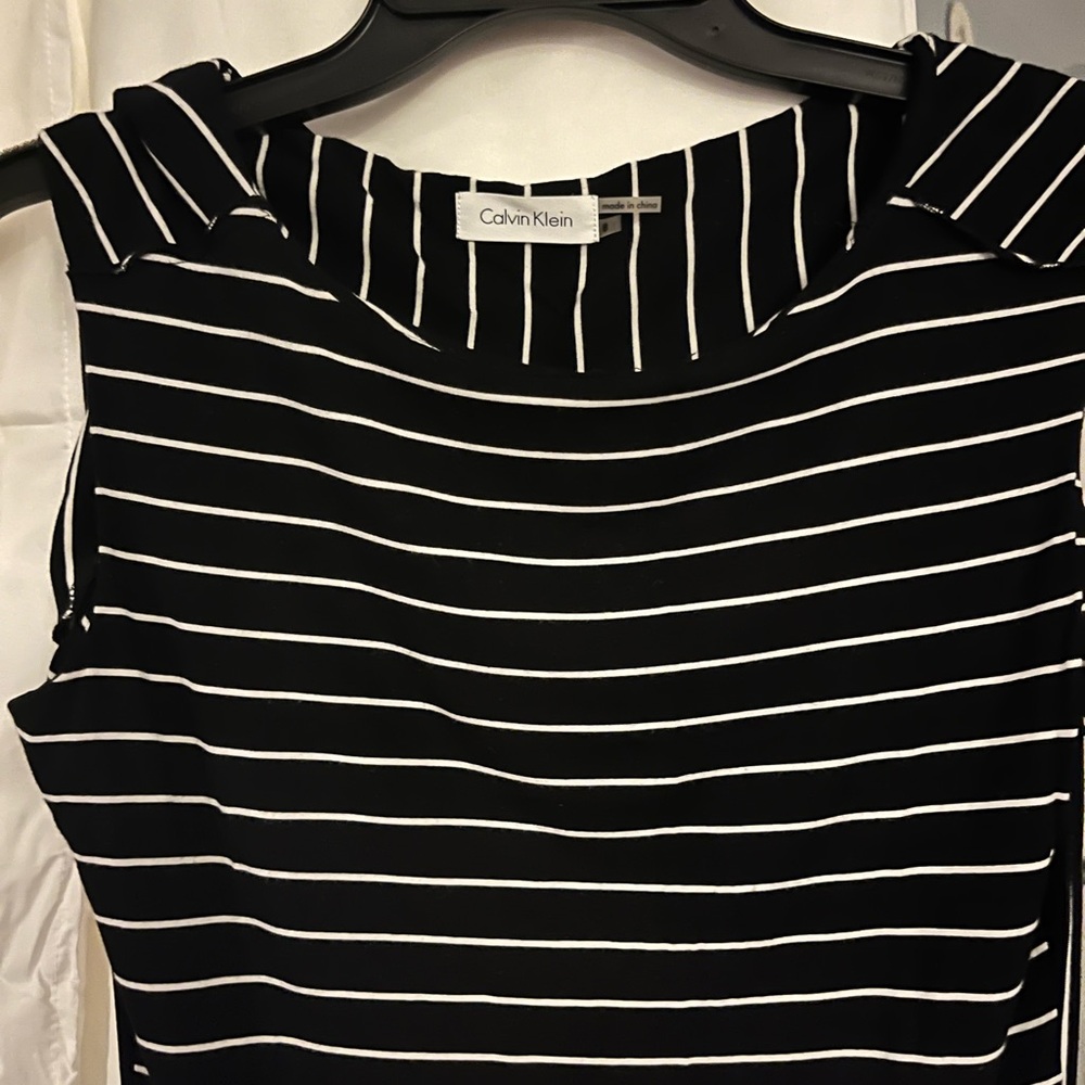 Calvin Klein Women's Black and White Striped Blouse